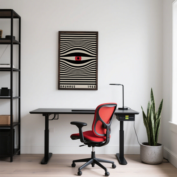 Bauhaus-inspired trippy wall art poster perfect for an open-concept office
