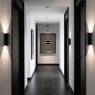Corridor with large trendy bauhaus poster