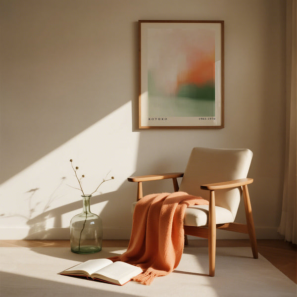 Peach and mint tones in calming wall art with soft painterly layers.