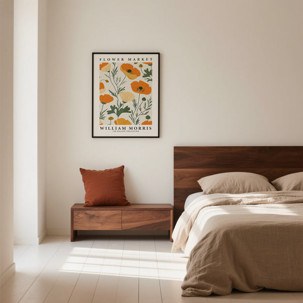 William Morris style wall art poppies ideal for classic bedroom decor