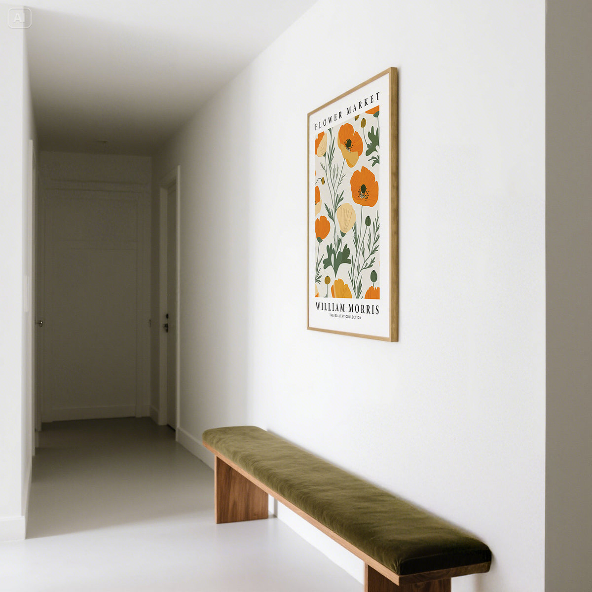 Detailed wall art poppies inspired by William Morris for elegant interiors