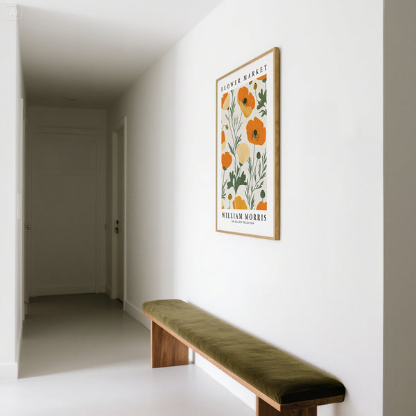 Detailed wall art poppies inspired by William Morris for elegant interiors