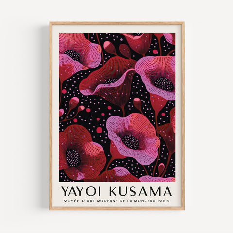 Yayoi Kusama-inspired flower poster with bold colours
