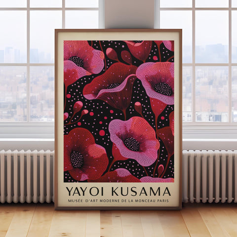 Yayoi Kusama-inspired flower poster with bold colours
