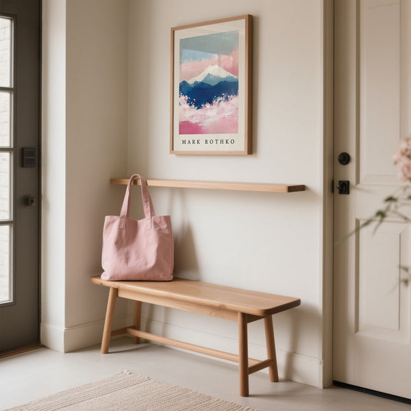 Entrance hallway Mount Fuji Art in pink and blue