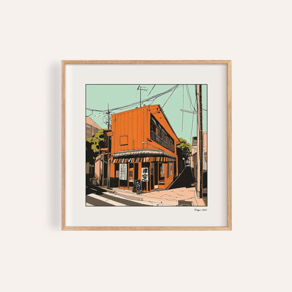 Retro Tokyo wall art featuring 1966 Japanese street scene for modern living rooms