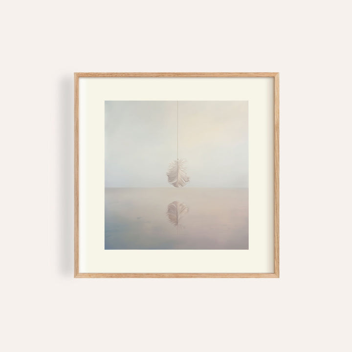 Soft pastel surrealist art for sale showing a feather suspended over water
