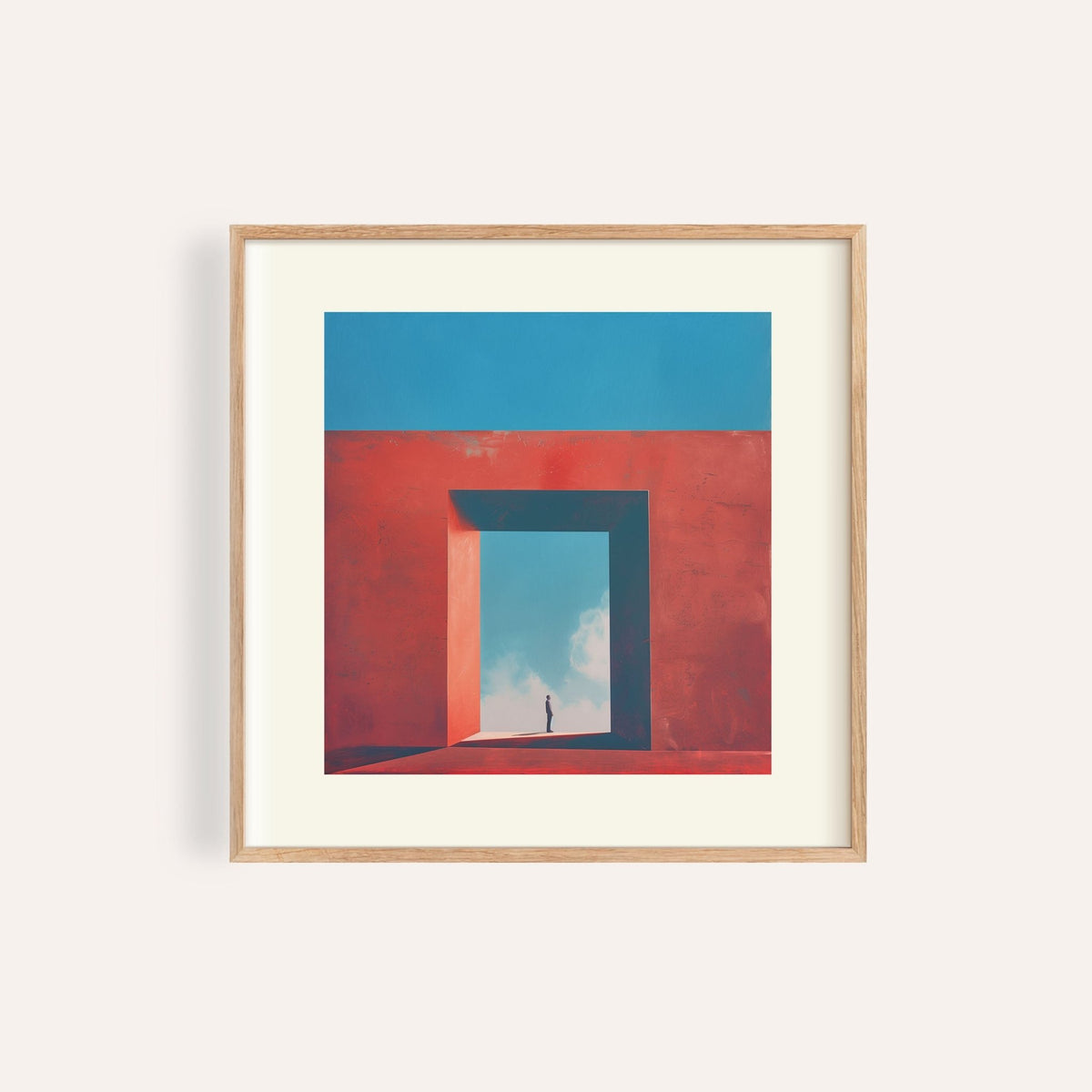 Vivid red and blue abstract surrealism art print for living room decor