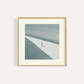 Minimalist art prints square depicting lone figure at intersection of light