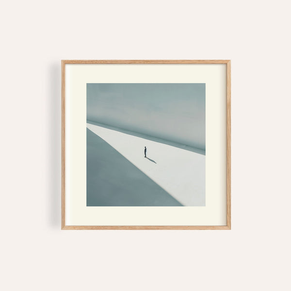 Minimalist art prints square depicting lone figure at intersection of light