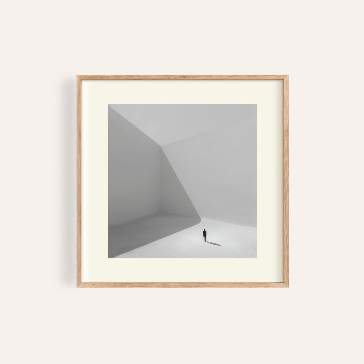 Minimalist square art prints with solitary figure for modern living room