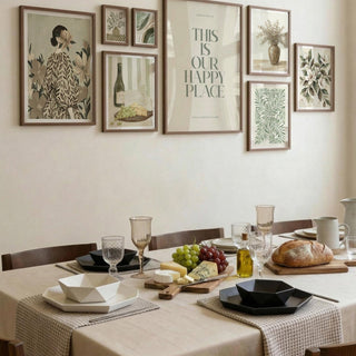Dining Room Gallery Set with Green Beige White Brown in dining room wall art set