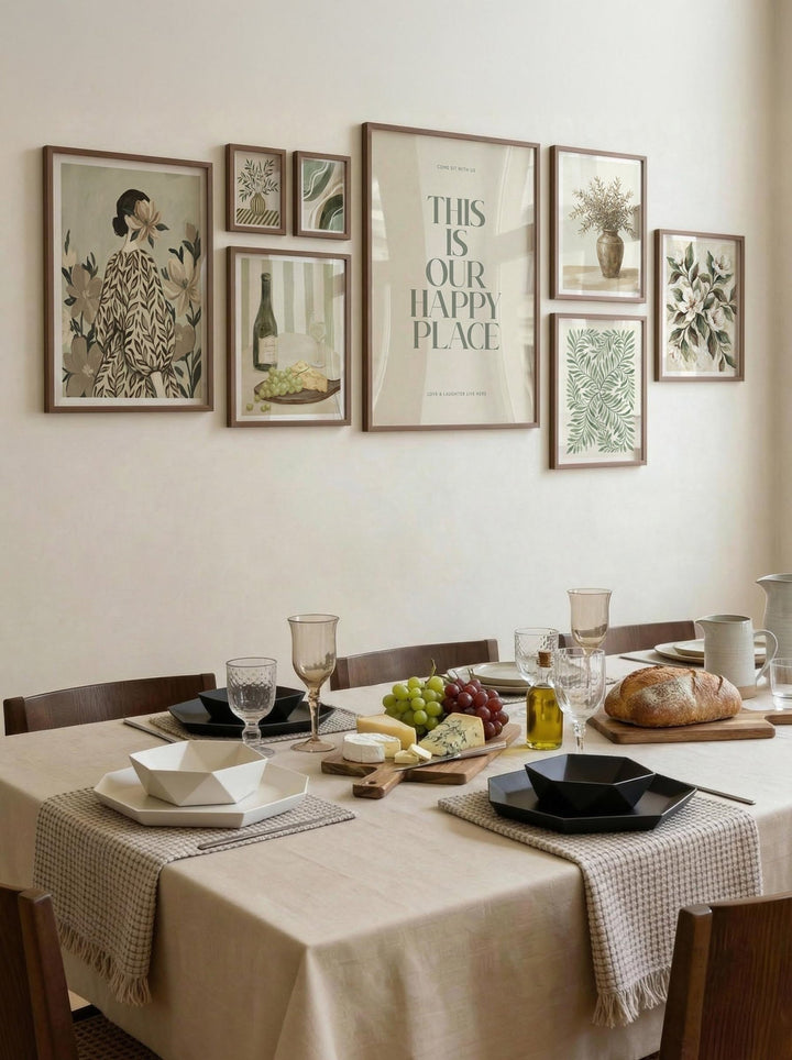 Dining Room Gallery Set with Green Beige White Brown in dining room wall art set