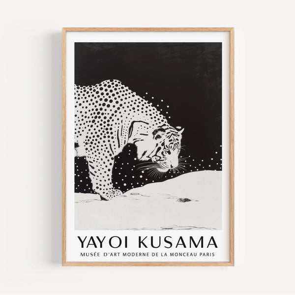 Kusama-inspired wildlife artwork featuring a snow tiger
