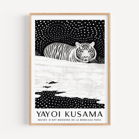 Snow tiger wall art inspired by Yayoi Kusama
