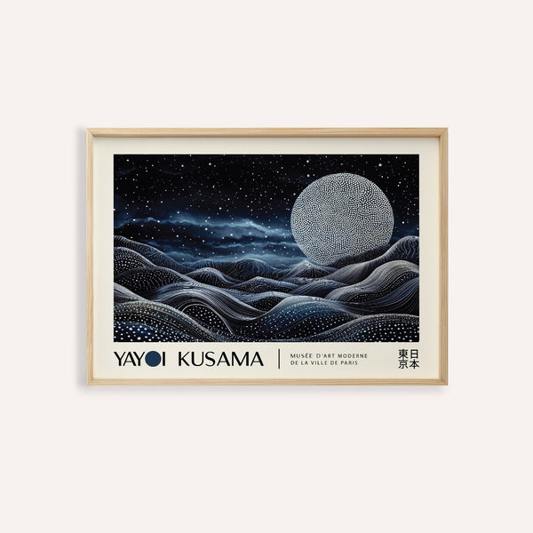 Space art wall print with a glowing moonlit landscape