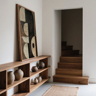 Minimalist hallway with balanced wabi sabi art prints poster