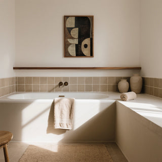 Wabi Sabi Art Print above bathtub in bathroom