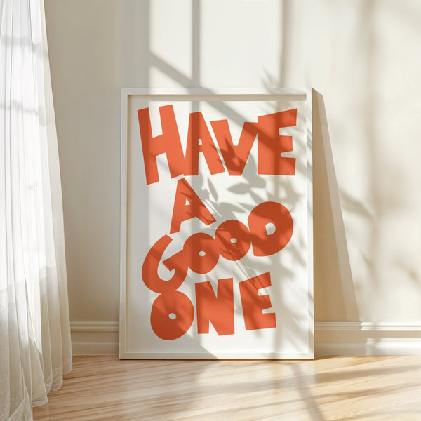 70's style wall art typography featuring cheerful orange lettering