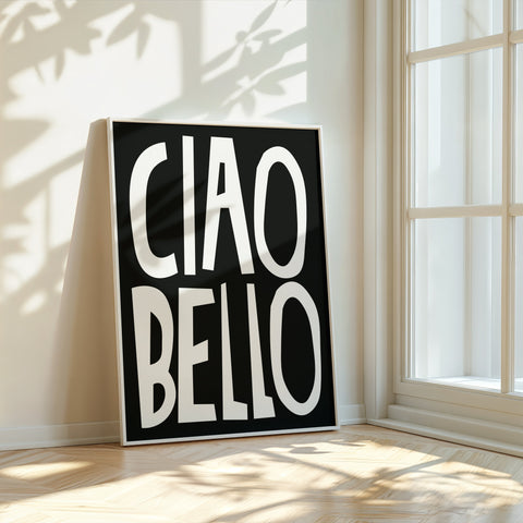 white-black-typography-poster-ciao-bello-front-view