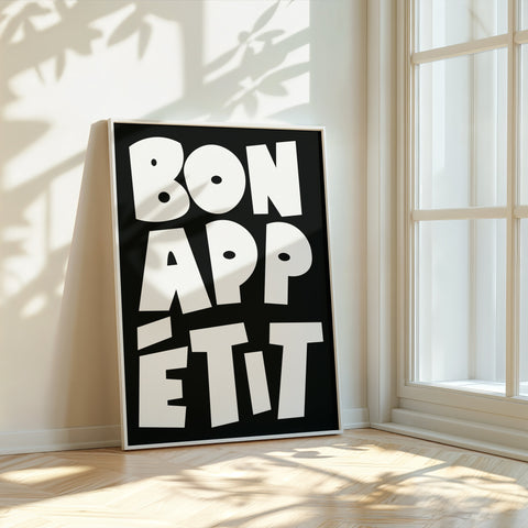 Monochrome kitchen decor poster Bon Appétit