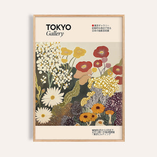 Wildflower wall art with golden blooms and red flowers