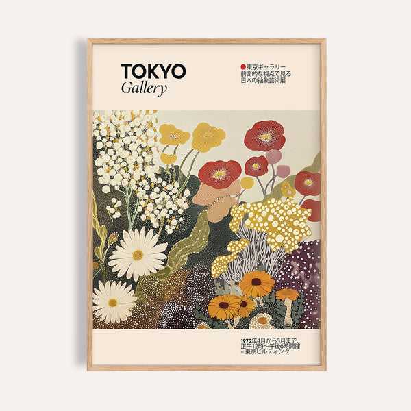 Wildflower wall art with golden blooms and red flowers