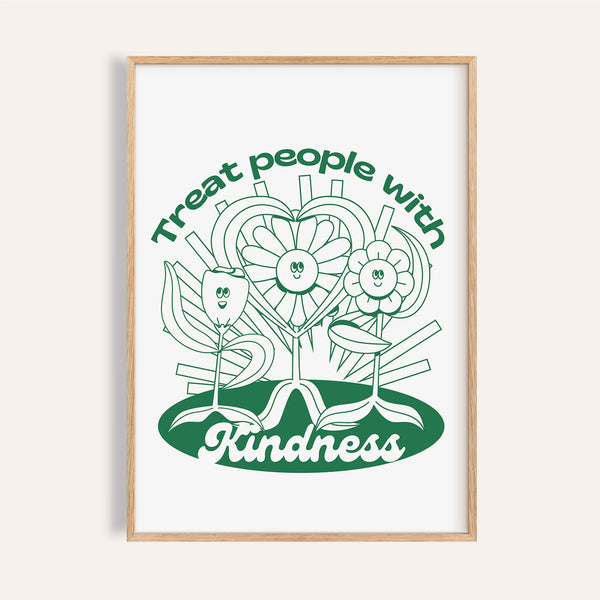 Cheerful positive poster featuring cute flowers and kindness message