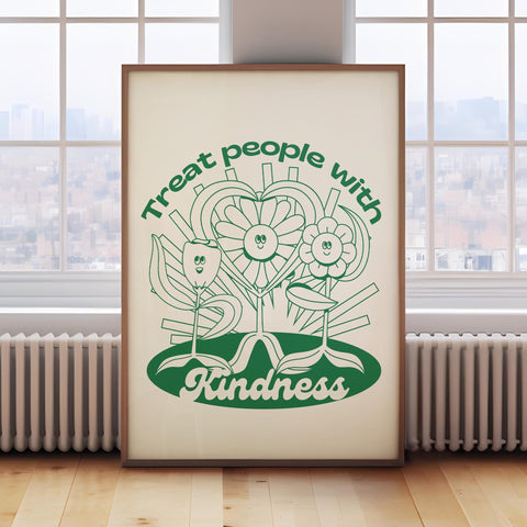 Kindness-themed wall art with playful flower design and positive message, perfect for classrooms and homes






