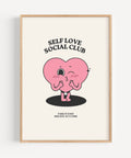 Cute Self Love Social Club wall art with heart design, perfect for bedroom or office
