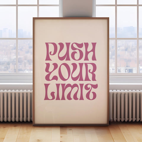 Inspirational wall art “Push Your Limit” in bold retro style for office or gym

