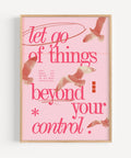 Inspirational “Let Go” pink wall art with bird illustration for mental wellness
