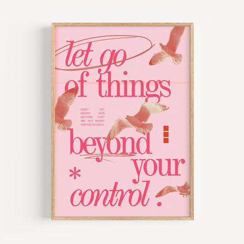 Inspirational “Let Go” pink wall art with bird illustration for mental wellness
