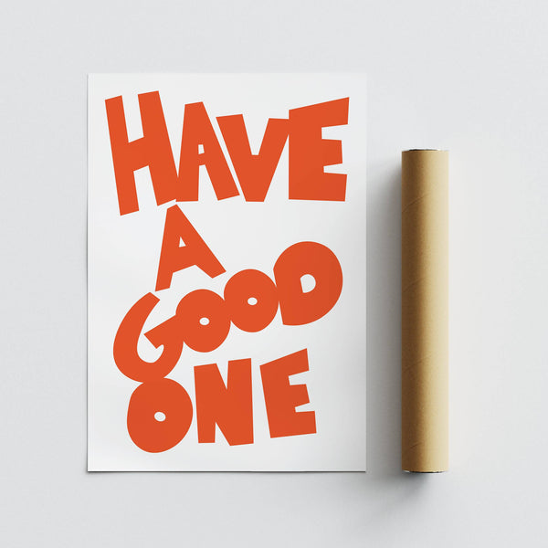 Contemporary mid-century orange wall art typography for home decor