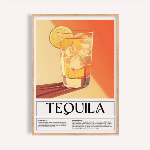 Home bar wall decor featuring a vibrant tequila cocktail print

