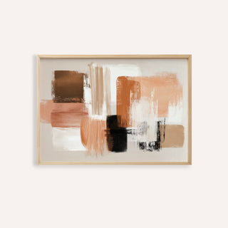 Terracotta and Cream Wall Art Abstract Print with minimalist brush strokes in terracotta cream and black
