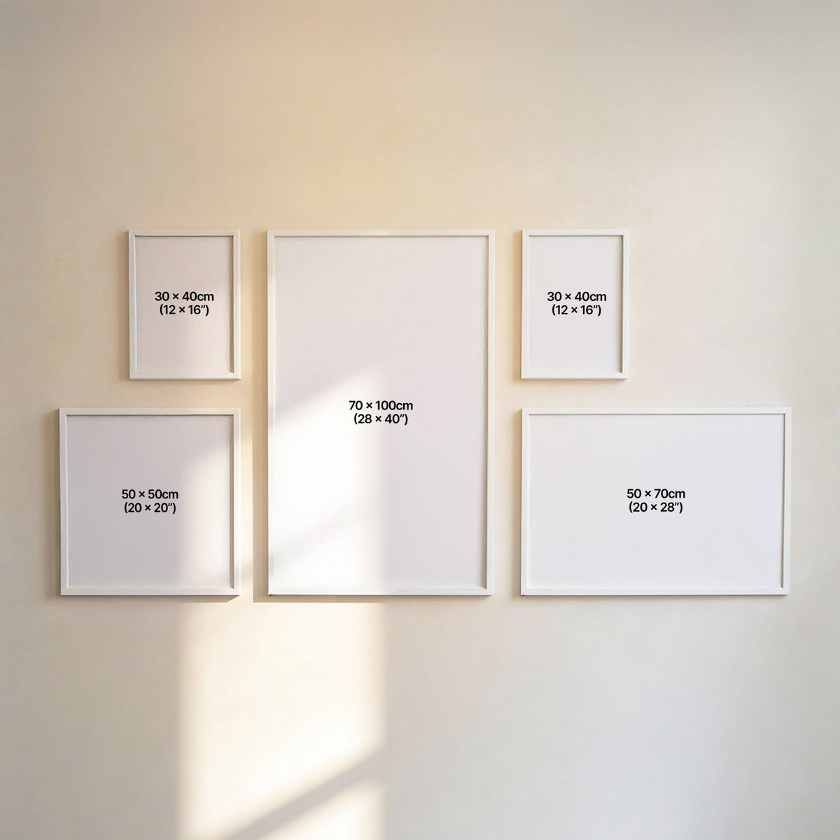Modern Gallery Wall Set with sizes in centimetres and inches