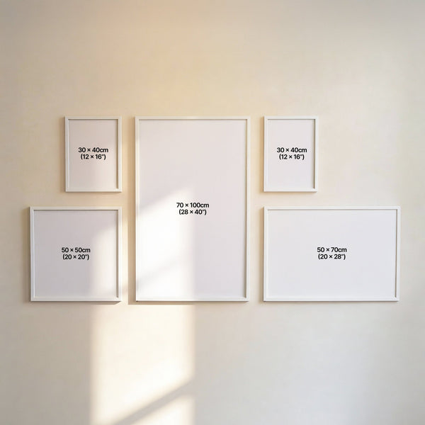 Modern Gallery Wall Set with sizes in centimetres and inches