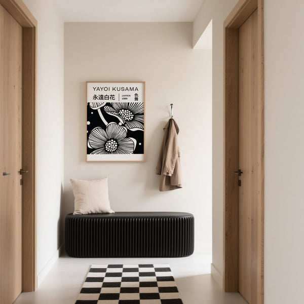 Yayoi Kusama inspired black and white art flowers print with bold lines