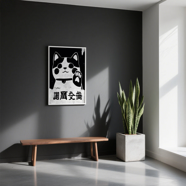 Black and white waving maneki neko