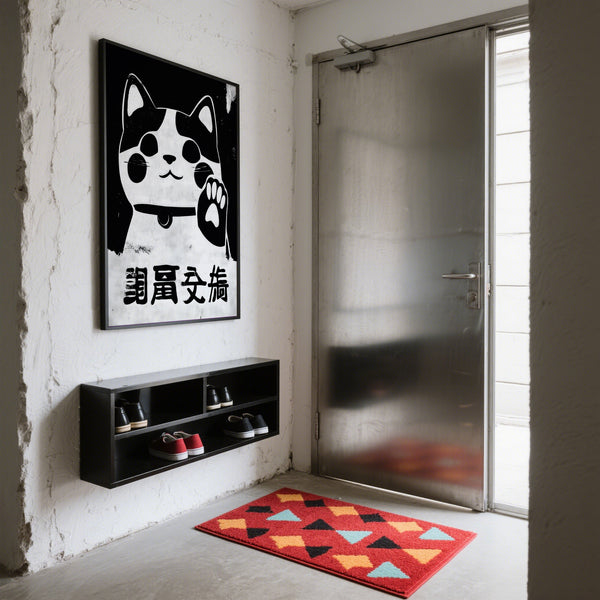 Trendy waving Maneki Neko print for traditional and modern interiors
