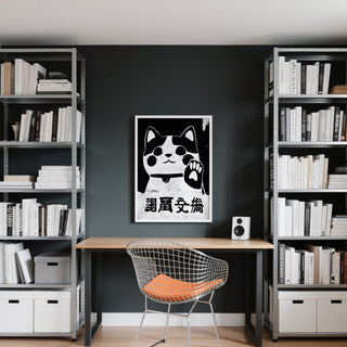 Lucky cat waving Maneki Neko artwork for entryway or office space