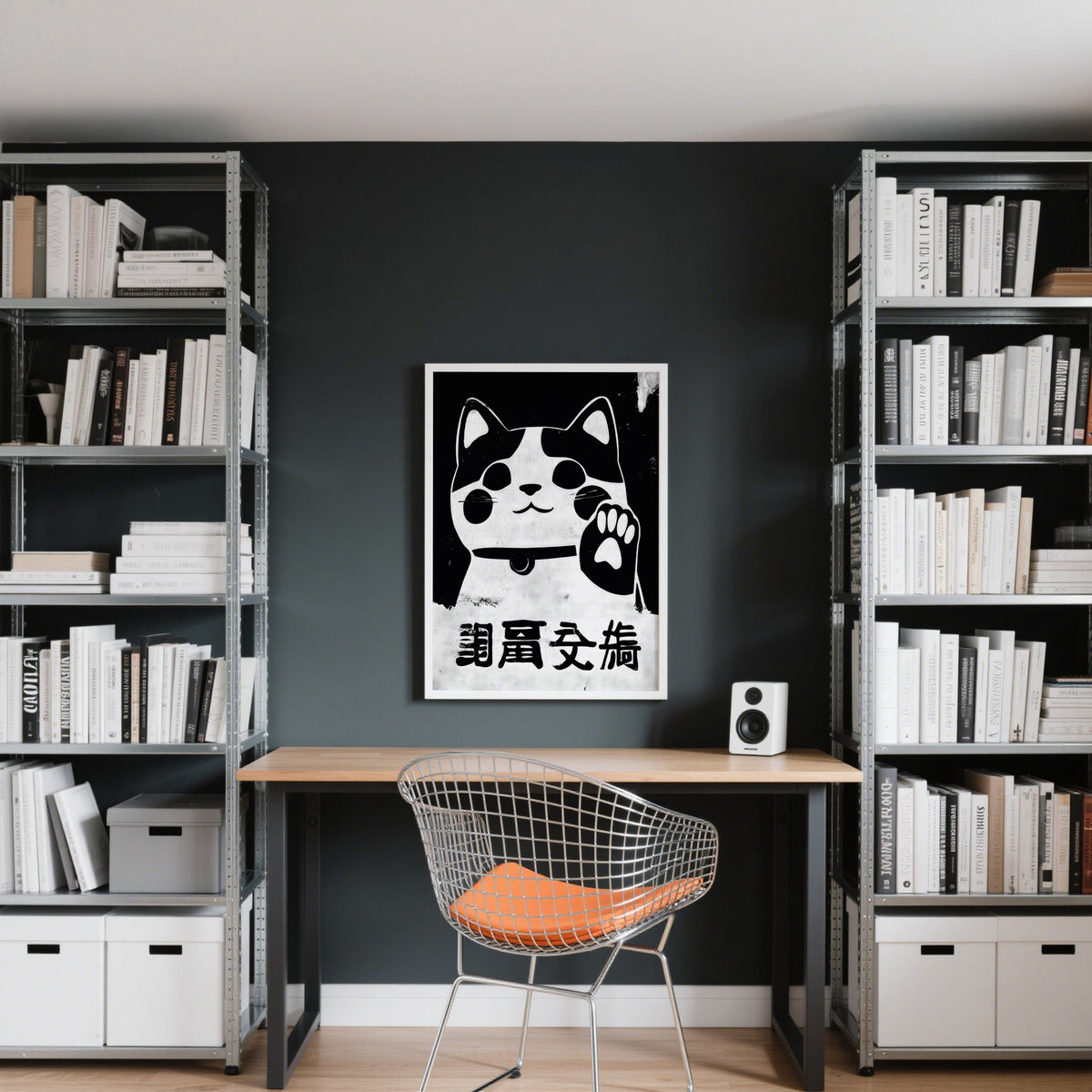 Lucky cat waving Maneki Neko artwork for entryway or office space