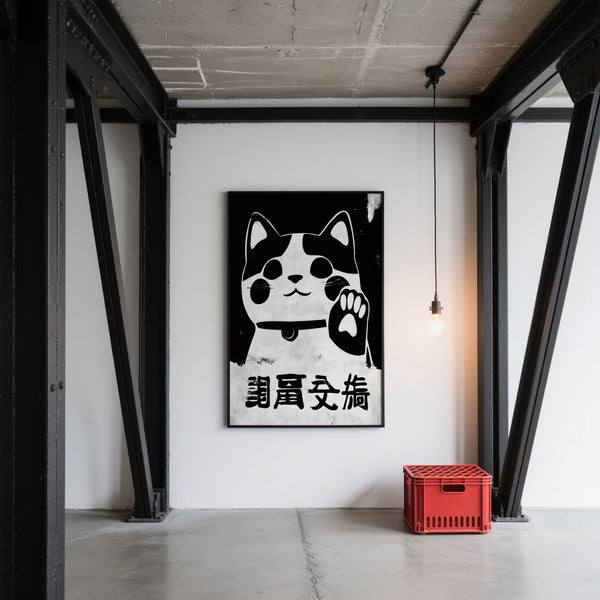 Extra Large Wall Art of a lucky cat with left paw up