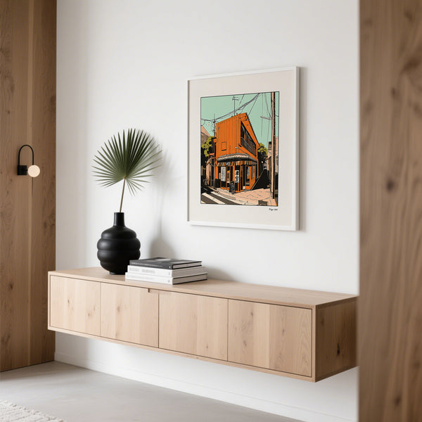 Detailed Tokyo wall art with muted color palette for minimalist bedrooms