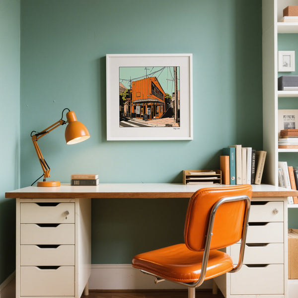 Tokyo Wall Art above retro vintage desk setup