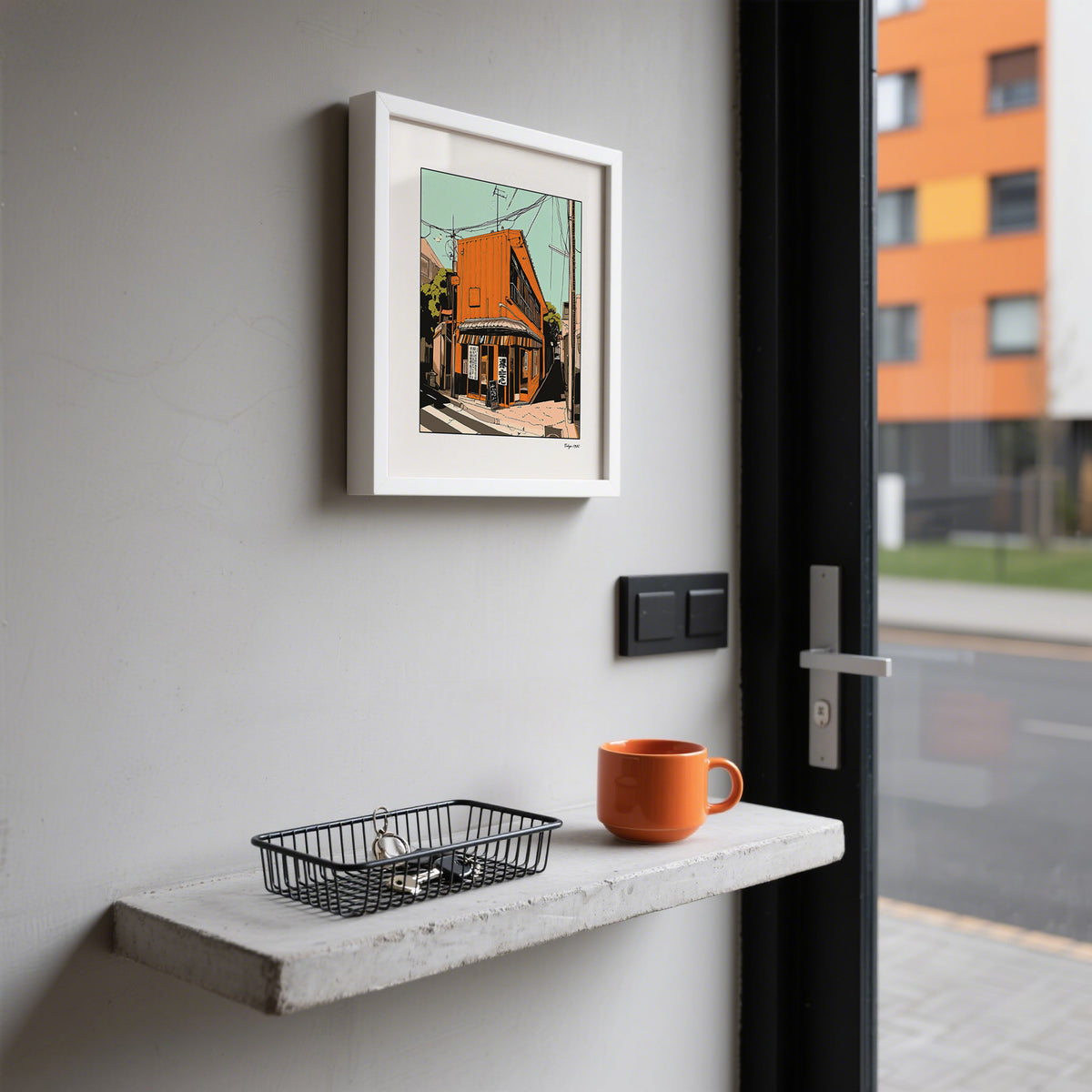 Square format Tokyo wall art print showcasing urban Japan in warm tones