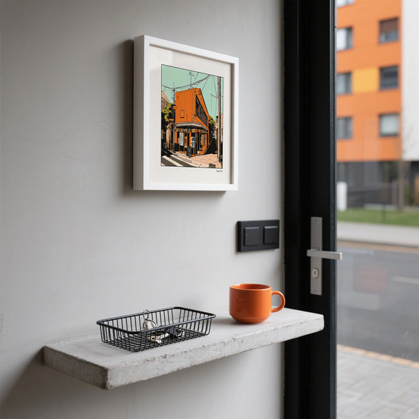 Square format Tokyo wall art print showcasing urban Japan in warm tones