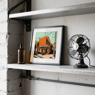 Retro-style Tokyo wall art print featuring traditional Japanese street details