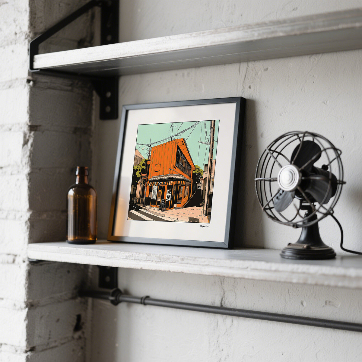 Retro-style Tokyo wall art print featuring traditional Japanese street details